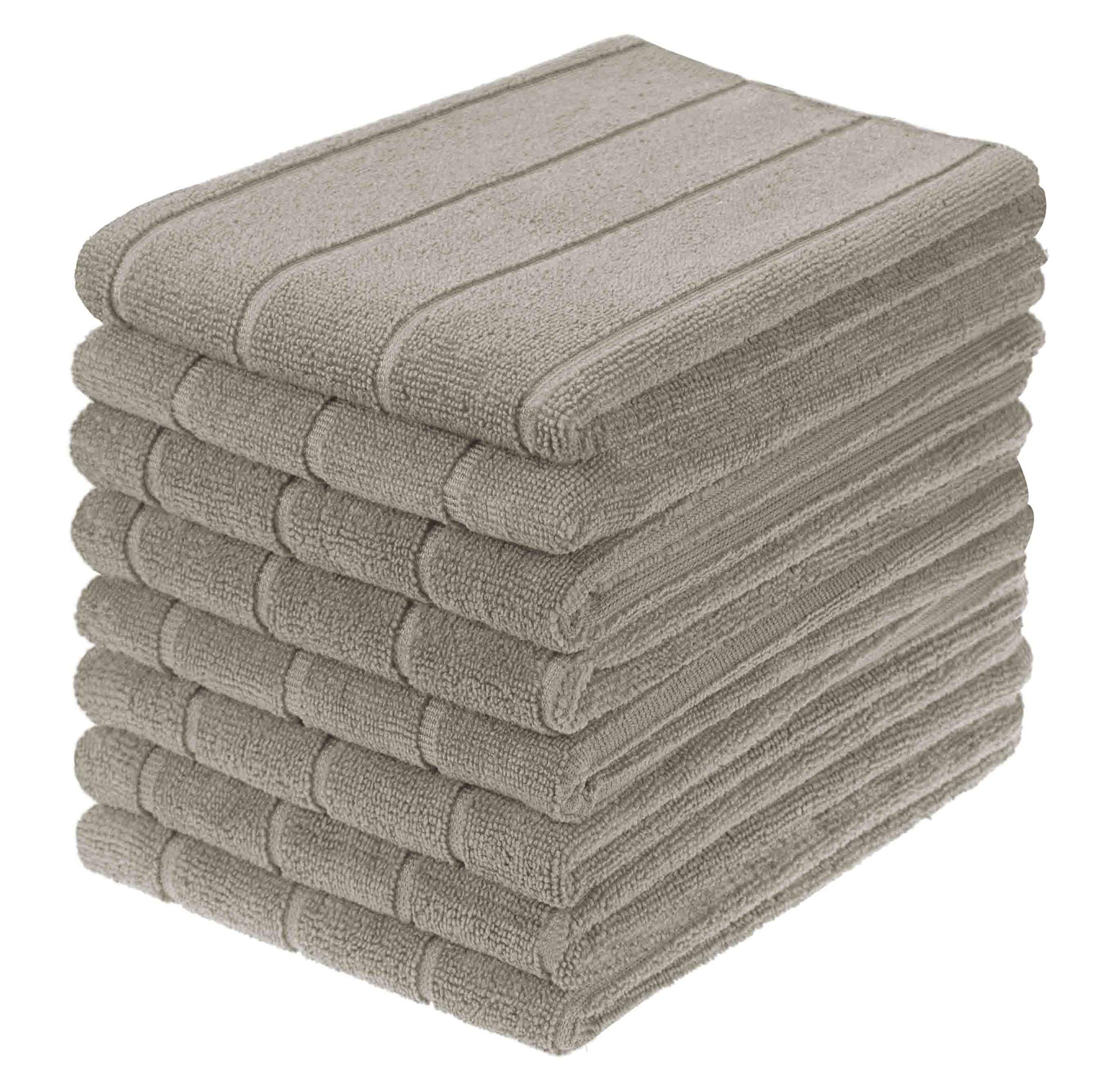 gryeer Microfibre Tea Towels, Super Absorbent, Extra Large and Thick Kitchen Towels, Stripe Designed, 50 x 70 cm, Pack of 8, Khaki