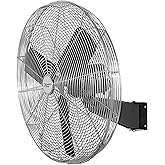 Comfort Zone Oscillating High Velocity Industrial Wall Fan, 30 inch, 2 Speed, All Metal, Adjustable Angle &amp; Tilt, Steel Mounting Bracket, Aluminum Blades, Ideal for Garage or Workshop, CZHVW30EX