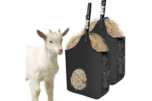 INKNOTE 2 Pcs Hay Bag Hanging Goat Feeder Tote Premium Oxford Cloth with Metal Ring and Adjustable Strap for Horses Donkeys Cows Alpacas Ostriches or Other Animals Black