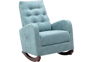 BOSTANA Rocking Chair Nursery,Upholstered Velvet Glider Chair with High Backrest & Rubber Wood Legs & Side Pocket,Rocker Armchair for Livingroom,Bedroom,Lounge,Babyroom