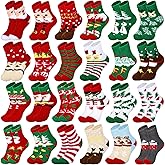 Liitrsh 24 Pairs Christmas Fuzzy Winter Socks for Women - Soft, Warm, Fluffy Socks (Classic Style)