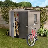 Keter Factor Apex 6x6ft Shed Beige Brown Wood Effect Outdoor Storage Double Door view 6