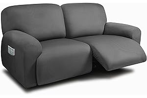 ULTICOR Extra Wide 75" - 100", Reclining 2 Seater Sofa, Extra Wide Reclining Love Seat Slipcover, 6-Piece Yarn Fabric, Reclining Sofa Covers, Thick, Soft, Washable (Dark Grey)