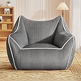 Big Bean Bag Chairs for Adults and Teens, Oversized Comfy Beanbag Chair with Filling Plush Fluffy and Back Support, Stuffed Giant Accent Sofa Lounge Floor Sofa for Bedroom, Living Room, Reading, Grey