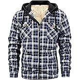 HVERDE Men's Winter Cotton Plaid Shirts Jacket Warm Fleece Lined Flannel Hooded Shirt Jacket Coat for Men