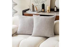 K KEVIN TEXTILE Kevin Textile Decorative Lined Linen Cushion Cover Throw Pillow Case for Bedroom, 24"x24"(61x61cm), Set of 2, Grey White