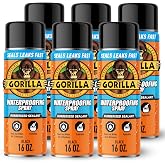 Gorilla Waterproofing Spray Black, Flexible Rubberized Sealant Coating, Paintable UV Resistant, Seals Water Air Moisture, 16 oz (Pack of 6), for Roofs Gutters Skylights RVs Windows &amp; More