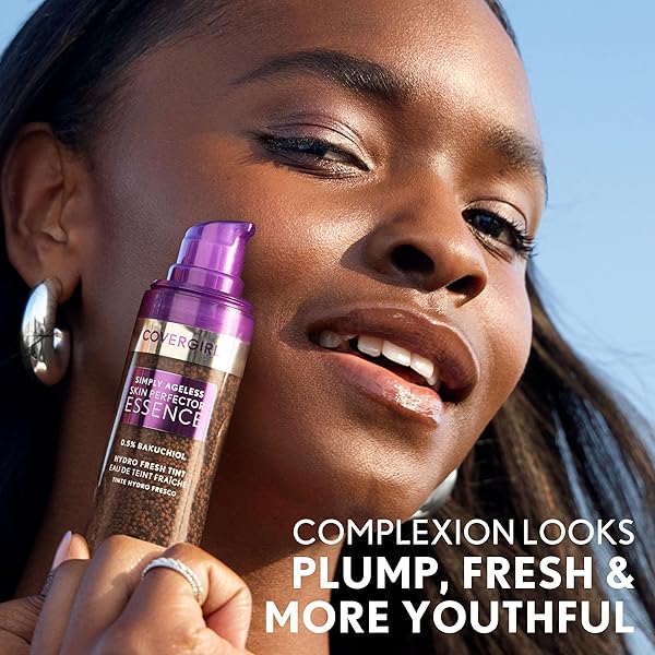 COVERGIRL SIMPLY AGELESS SKIN PERFECTOR ESSENCE FOUNDATION, 80 DEEP, TINTED SKIN PERFECTOR, SKINCARE MAKEUP HYBRID, SHEER TINT, RADIANT FINISH, SKIN-LIKE FINISH, VEGAN FORMULA, 1.0OZ