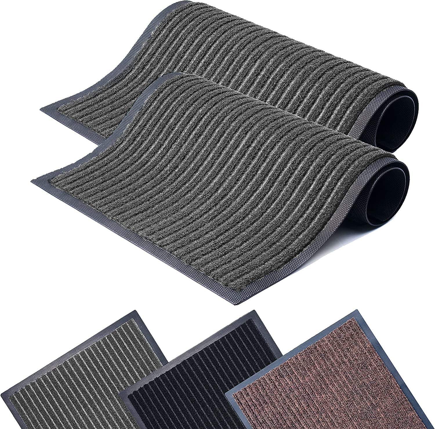 Milosc Doormat - Dirt Trapper Door Mat for Indoor & Outdoor - Anti Slip Heavy Duty Waterproof Rubber Doormats - Washable Rug Mat & Front Door Carpet for Home Kitchen & Office (Grey, 44 x 75 cm)