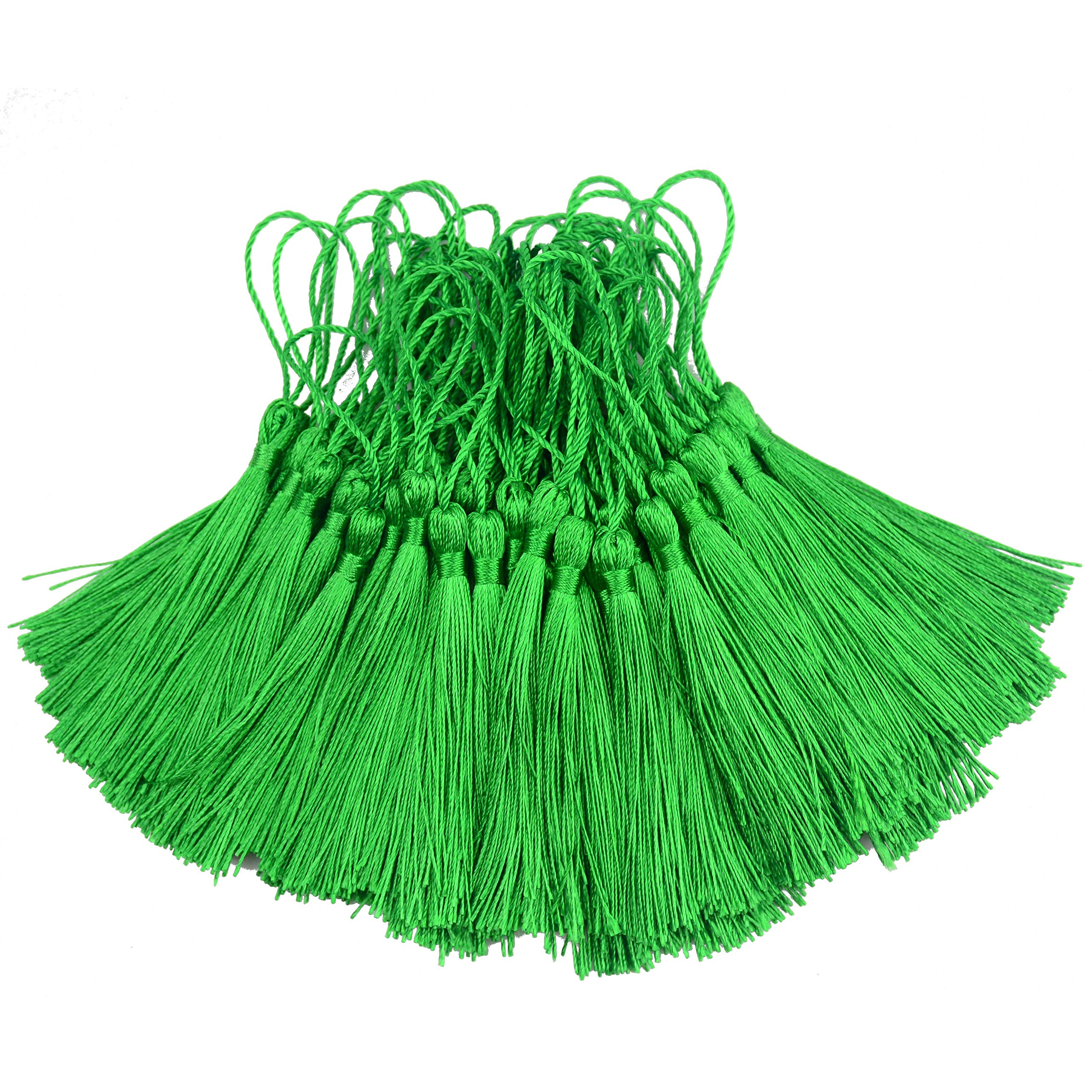 Makhry 100pcs 13cm/5 Inch Silky Floss bookmark Tassels with 2-Inch Cord Loop and Small Chinese Knot for Jewelry Making, Souvenir, Bookmarks, DIY Craft Accessory (Green)