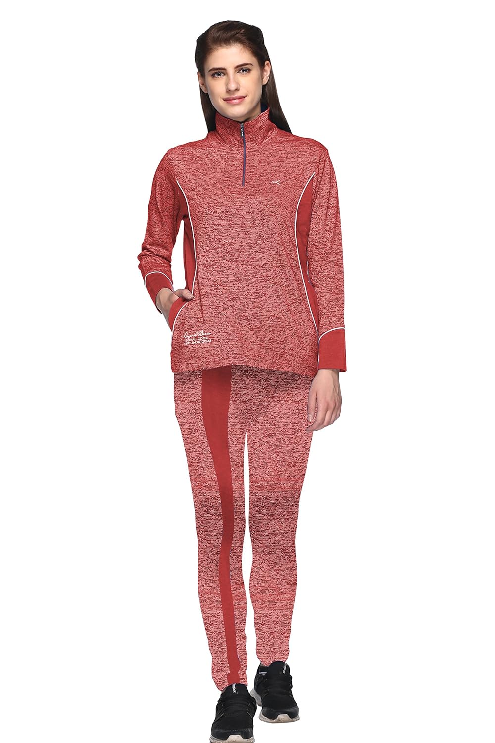 ex10sive women's front half zipper cotton blended active wear top and bottom set