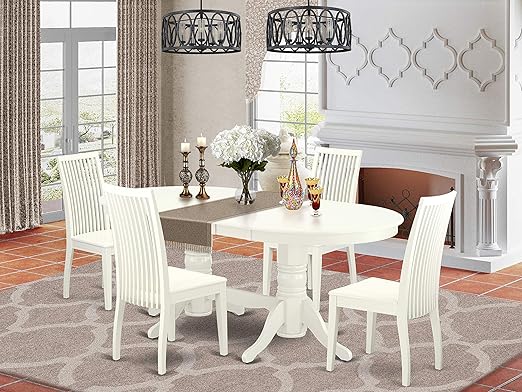 Amazon Com 5 Pc Dining Room Set For 4 Dining Table With Self Storing Butterfly Leaf And 4 Wood Seat Chairs For Dining Furniture Decor