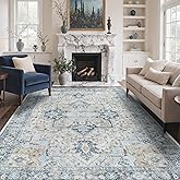 GENIMO 6x9 Area Rugs for Living Room, Non Slip Machine Washable Rugs, Low Pile Chenille Print Rug for Bedroom, Dining Room, Home Office, Blue