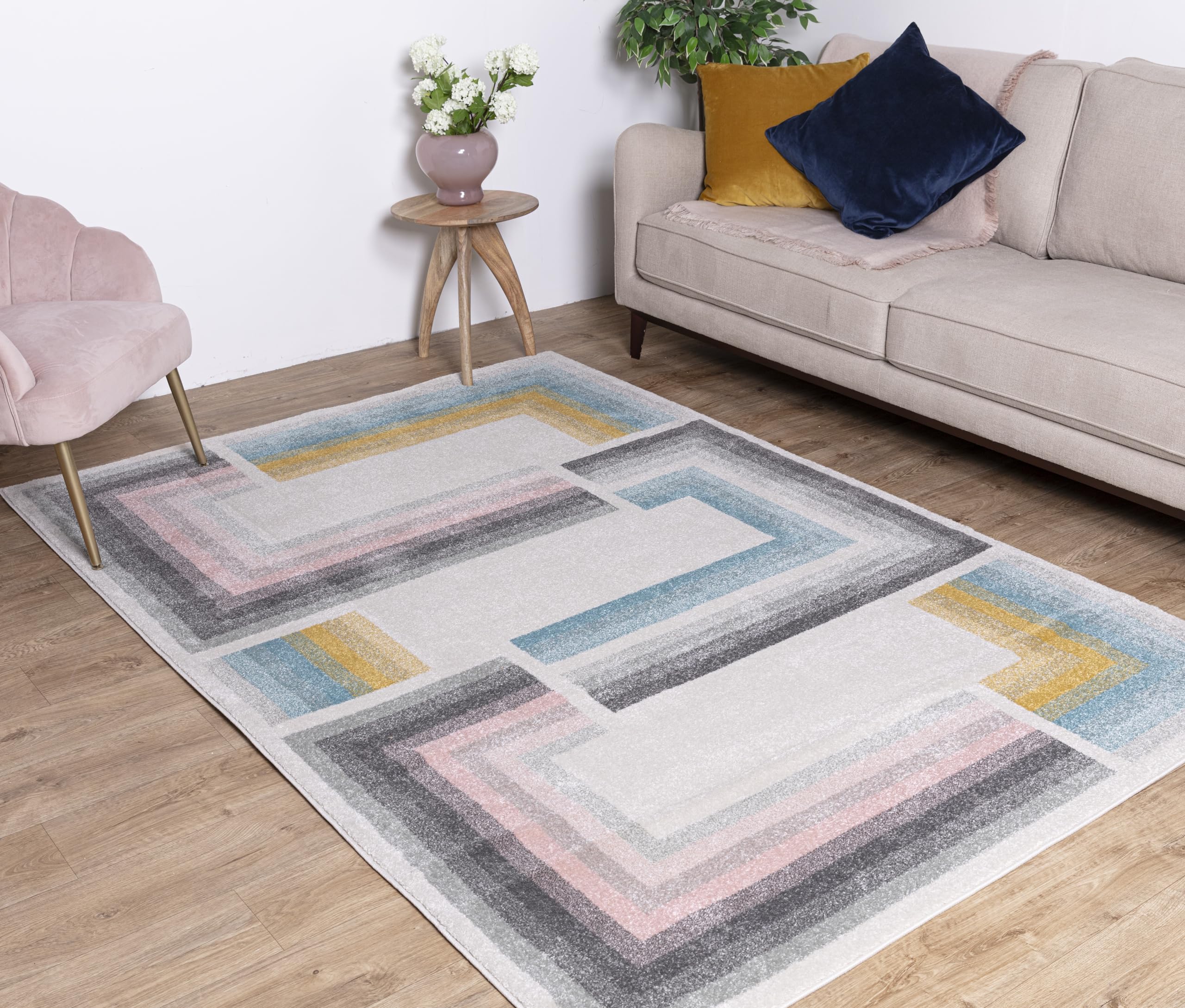 Asiatic Edits Low Pile Geometric Pastel Multi Indoor Rug for Living room, Bedroom, Conservatory, Hallway, Large Area, Easy to Clean, Area Rugs - Non Shedding 120x170cm