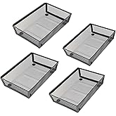 YFEEN Mesh Tray Kitchen Drawer Utensil Cutlery Tray Office Supplies with Inter-locking Arm Drawer Dividers Organizer for Silverware, Flatware, Home,Office, School,Bedroom(9"X6"4pack) Black