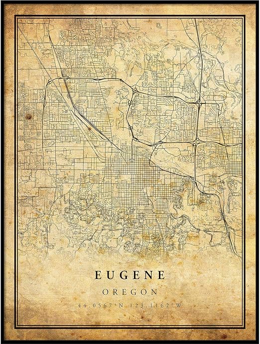 Amazon Com Eugene Map Vintage Style Poster Print Old City Artwork Prints Antique Style Home Decor Oregon Wall Art Gift Map Painting 18x24 Posters Prints