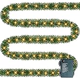 TW SHINE 30 FT Pre-Lit Christmas Garland Decorations, 100 LED Lighted Artificial Pine Garlands with 8 Modes, Green Garland for Indoor Outdoor Door Home Stairs Holiday Decor, Warm White