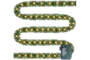 TW SHINE 30 FT Pre-Lit Christmas Garland Decorations, 100 LED Lighted Artificial Pine Garlands with 8 Modes, Green Garland for Indoor Outdoor Door Home Stairs Holiday Decor, Warm White