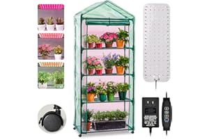 DazSpirit Indoor Greenhouse with Grow Light, Portable 4 Tier Mini Greenhouse Tent with PVC Cover and Shelves for Seed Starting, Dimmable 30W Plant Growing Light, 61.8*27.1*19.2inch