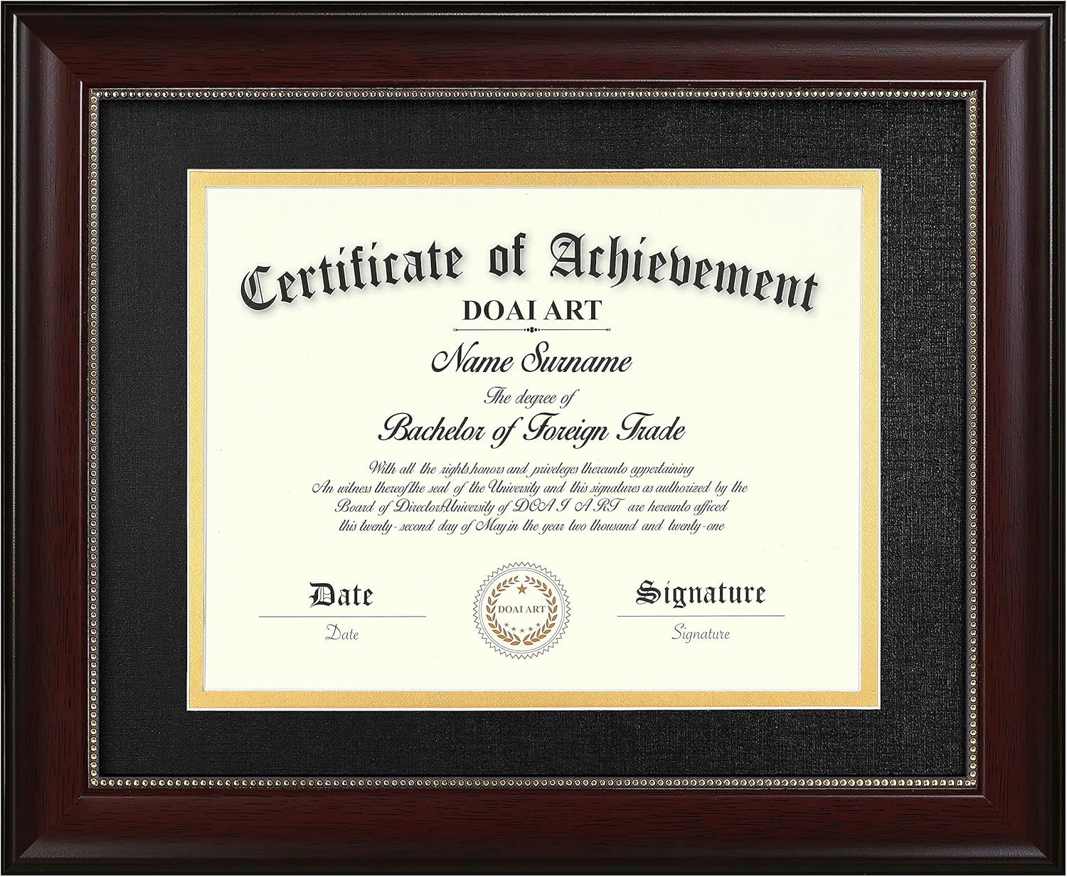 Photo Albums, Frames & Accessories - DOAI ART 8.5 x 11 Diploma Frame Classic Mahogany Display 8.5x11-inch with Black Over Gold Mat or 11x14 Document &Certificate Without Mat,Wide Molding, Gold Beads Hanging Hardware Included, Tabletop