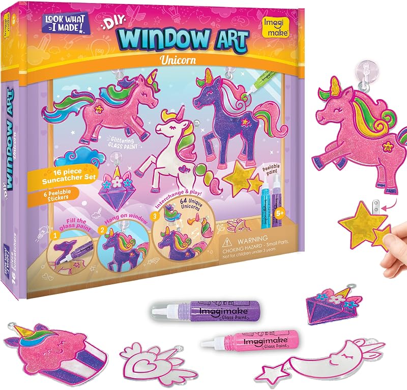Imagimake Window Art Unicorn Craft Kit 16 Glass Paints Kids Window Suncatcher