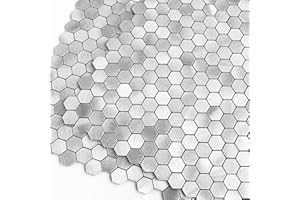 BeNice Peel and Stick Backsplash Kitchen Mosaic Tiles Penny Hexagon Small Metal Stickers(5PCS,Silver)