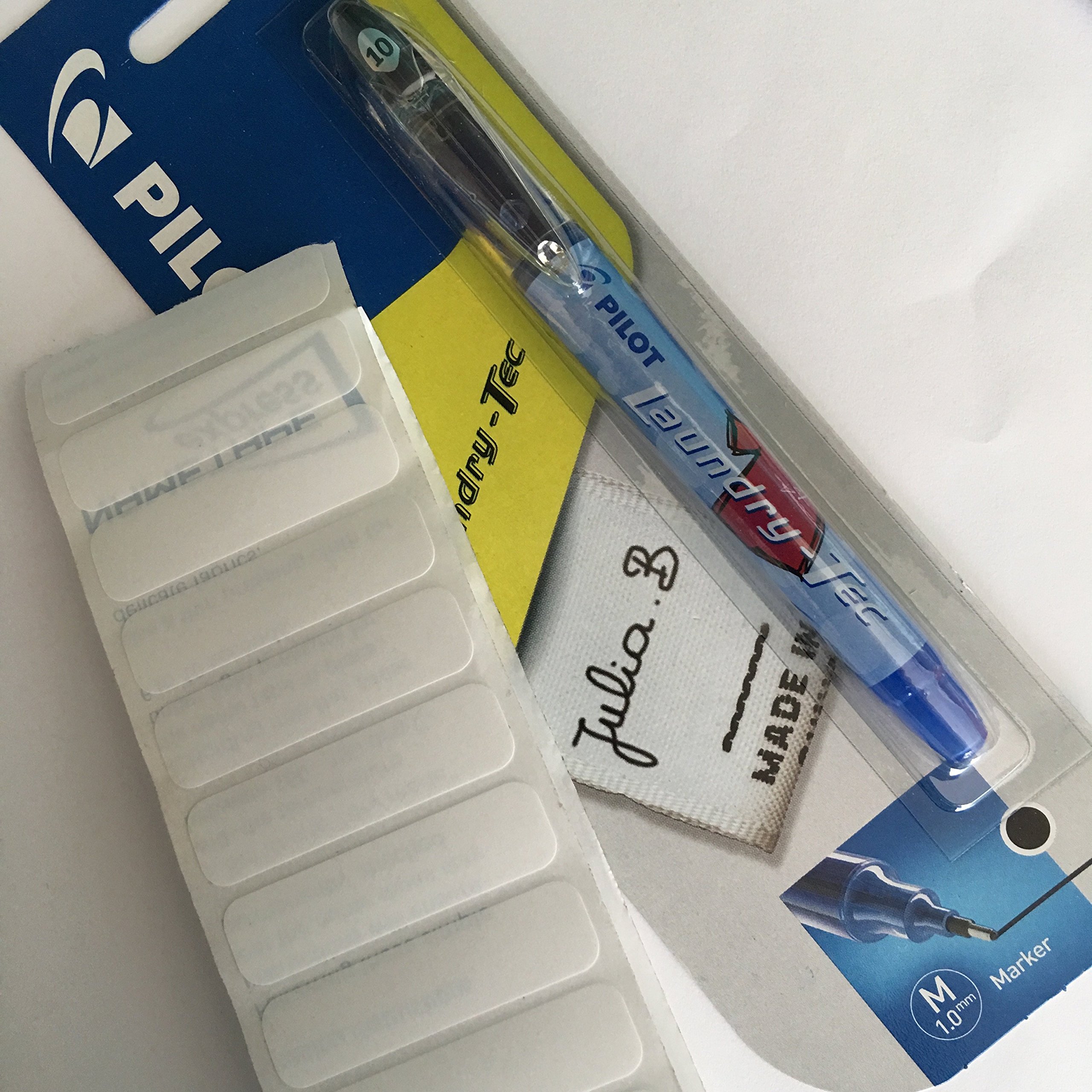 Laundry Name Badges, The Set Includes a Pilot Fabric Marker and White Iron-on Labels, Ideal for School, Uniforms, Nursing Homes, etc. 100 Labels and Pilot Pen