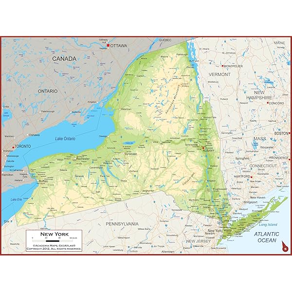 New York Physical Map Amazon.com : 36 X 27 New York State Wall Map Poster With Topography -  Classroom Style Map With Durable Lamination - Safe For Use With Wet/Dry  Erase Marker - Brass Eyelets For