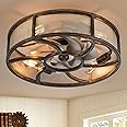 Vernal Life Caged Ceiling Fan with Light Remote Control, 21'' Low Profile Bladeless Enclosed Fan, 6 Speeds Reversible with 5 Bulbs, Rustic Farmhouse Ceiling Fan for Bedroom, Kitchen