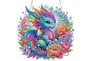 MEIYUDA Dragon Diamond Painting Hanging Kits, DIY Flowers Dragon Diamond Art Kits Pendant for Adults, Crystal Art Window Hang