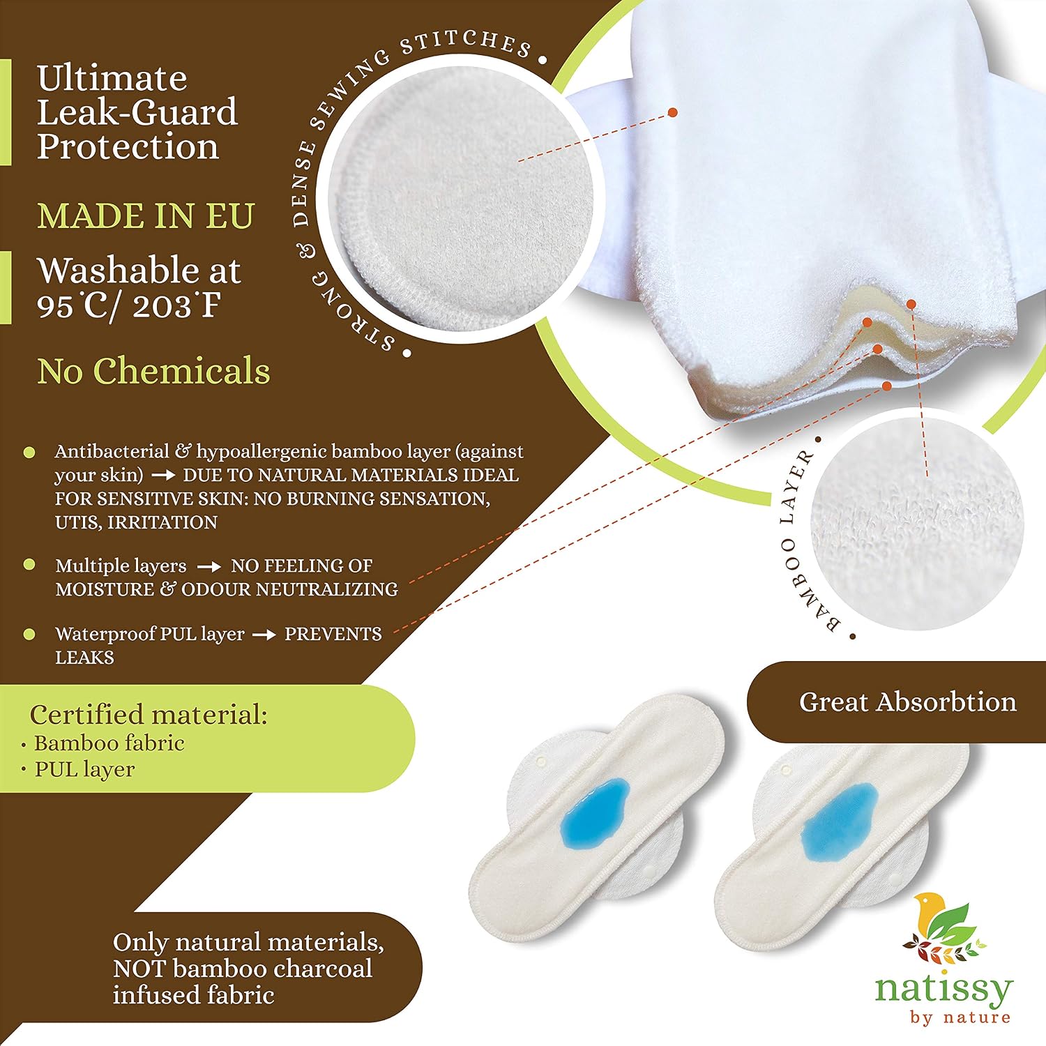 Made in EU, Reusable Sanitary Pads for Light to Heavy Flow, 7 Pack (S, M, L & XL) - Image 3