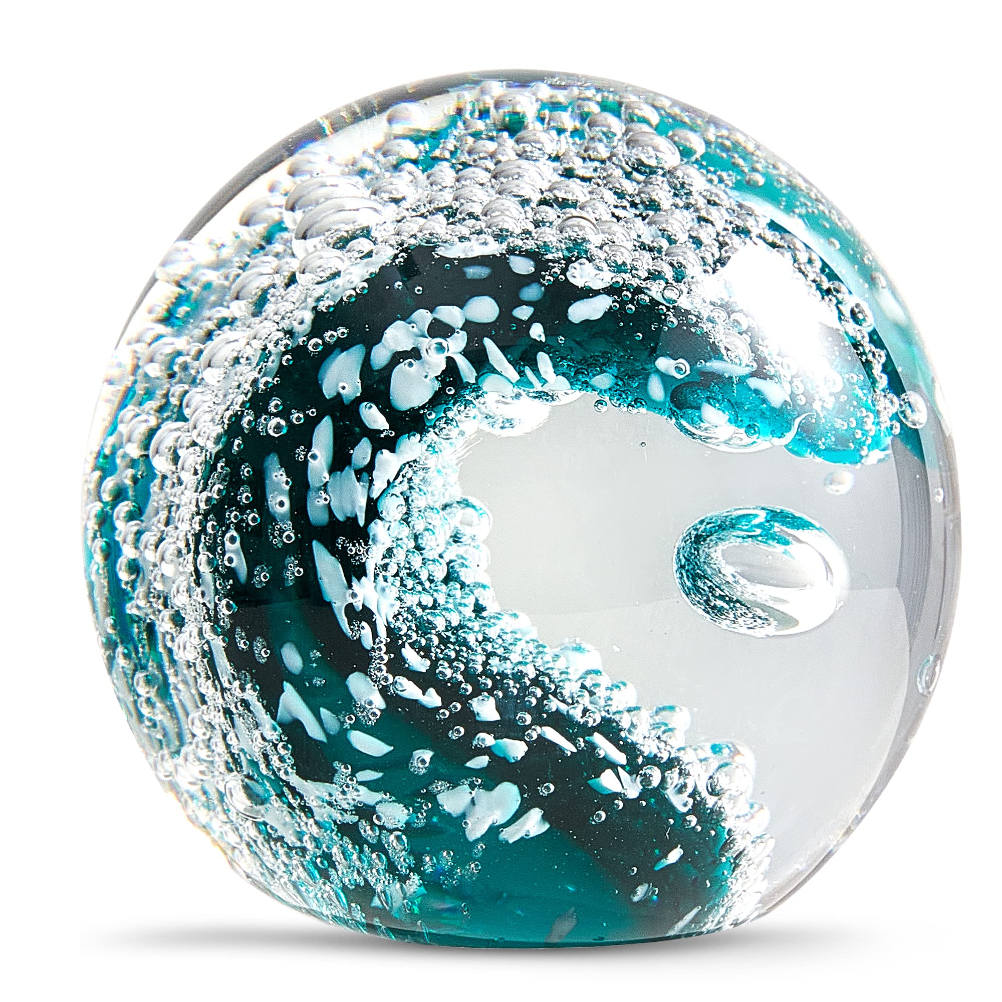 EUSTUMA Hand Blown Glass Figurines Ball Ocean Waves,Paperweight Glass Ball,Home Decor Collectible,Aquarium Decor,Office Decor Ocean Lovers