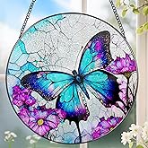 8 Inch Stained Glass Suncatcher Ornament, DOUHASU Butterfly Sun Catchers Indoor Window, Stained Glass Window Hanging, Home Decor, Butterfly Lovers Gifts for Her, Women, Mom, Grandma, Friend