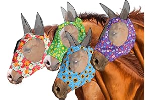 RETAINBRE 4 Pieces Horse Fly Mask with Ears Horse Face Covering Supplies Smooth and Comfortable Elasticity Fly Mask with UV Protection for Horses (Medium Flower Pattern)