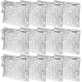 12 Pcs Disco Cosmetic Bags with Zipper Disco Party Favors Silver Glitter Sequin Mirror Makeup Bags for Bachelorette Bridal Shower Wedding 70s 80s 90s Disco Ball Party Favors