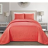 MK Home Mk Collection Solid Embossed Bedspread Bed Cover Over Size (Coral, King/California King)