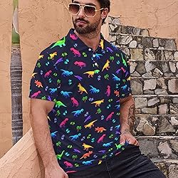 Xdceu Men's Dinosaur Golf Polo Shirt Dinosaur Golf
