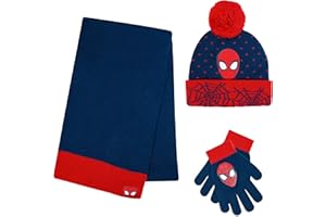 Marvel Spider-Man Kid’s Winter Hat Snow Gloves and Scarf for Boys and Toddlers 3 Pc Set Warm Pom-Pom Beanie with Accessories