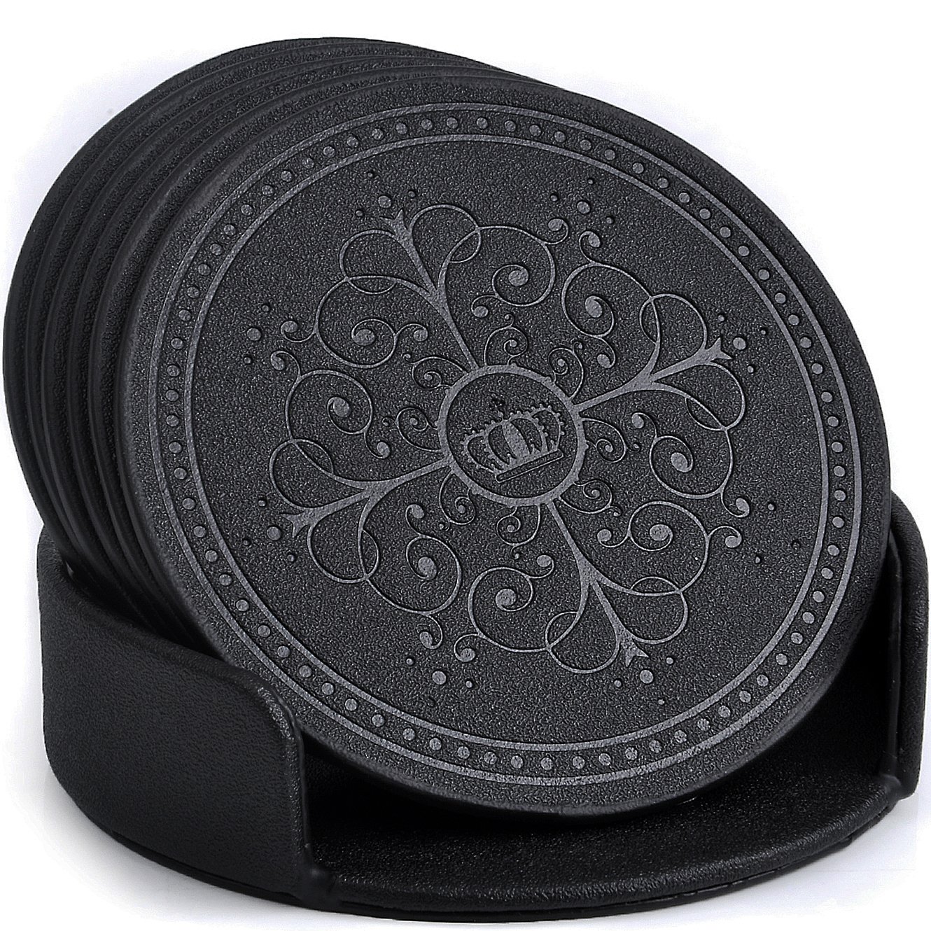 Coasters,Classic Pattern Faux Leather Drink Coasters set of 6 with