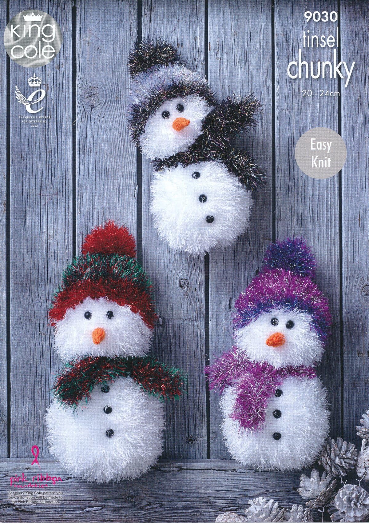 King Cole 9030 Knitting Pattern Tinsel Snowman to Knit in King Cole Tinsel Chunky