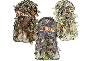 Sintege 3 Pieces 3D Camo Turkey Hunting Face Mask Camouflage Leafy Hat Ghillie Face Covering 3D Full Cover Camo Headwear Turkey Hunting Gear Accessories