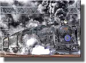 Steam Engine Train Picture on Stretched Canvas Wall Art Décor, Ready to Hang!