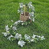 Suncalla 6 ft Artificial Flocked Lambs Ear and Eucalyptus Garland with Daisy Flower, Eucalyptus Garland Greenery Fake Vines Hanging Spring Wreath for Mantle Tabletop Spring Wedding Decor