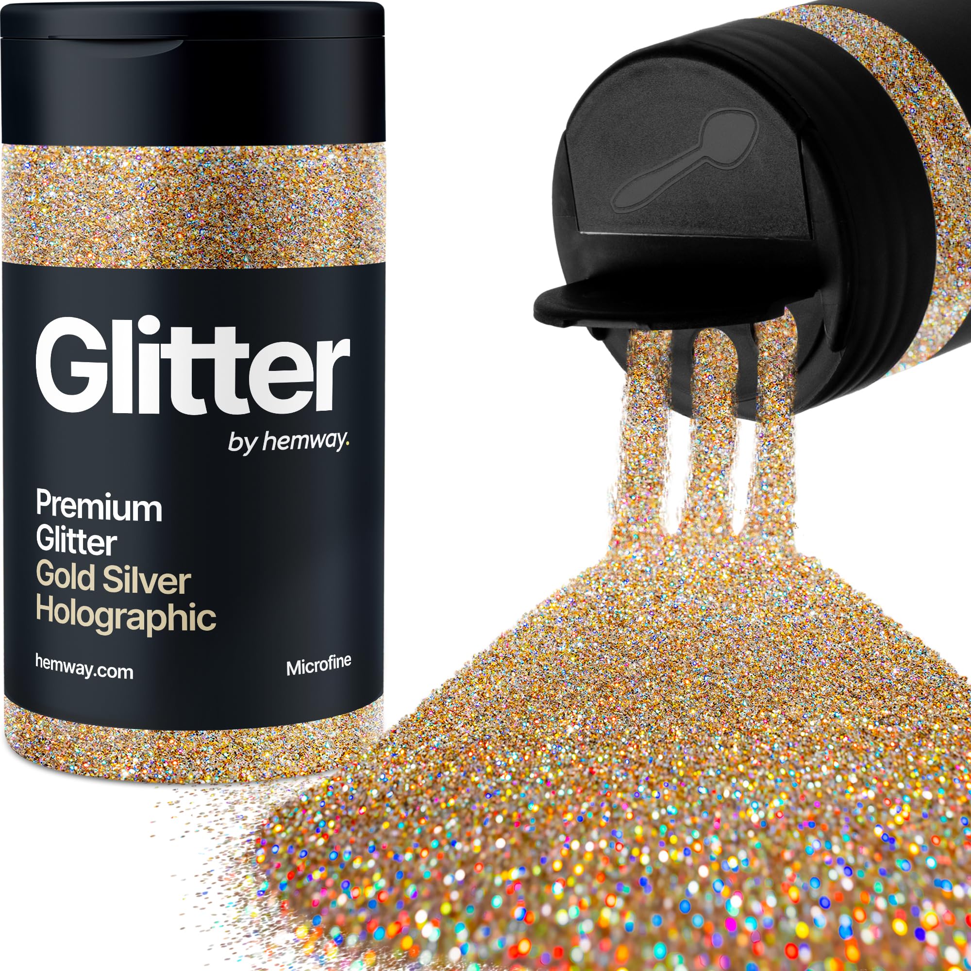 Holographic Gold Silver Glitter Shaker, 130g Microfine Glitter, Crafts 1/256" Metallic Flake Gold Gold Silver Sequins, Resin & Epoxy Crafts, Decorating, Halloween, Christmas Nail, Face, Hemway