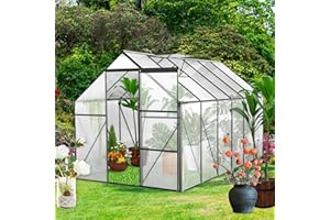 FurGenius 6x12 FT Polycarbonate Greenhouse with Sliding Door and Adjustable Vent Window, Anchor Aluminum Heavy Duty Walk-in Hobby Greenhouses for Outdoor Garden Backyard in All Season, Black