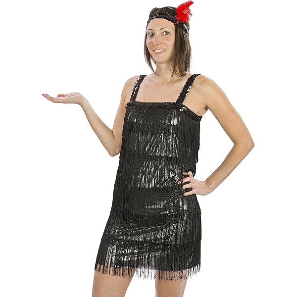 adult black beaded flapper dress by spirit halloween [US Warehouse] Black 1920s Beaded Fringed Flapper Dress