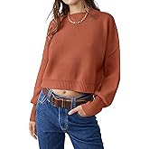 VIUTIL Womens Oversized Cropped Sweater Batwing Long Sleeve Crew Neck Knit Pullover Sweaters Tops 2025