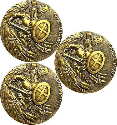 CYOUNG Saint Michael Guardian Angel Challenge Coin - Divine Protection Bible Verse Pocket Token Military Gift (Pack of 3)