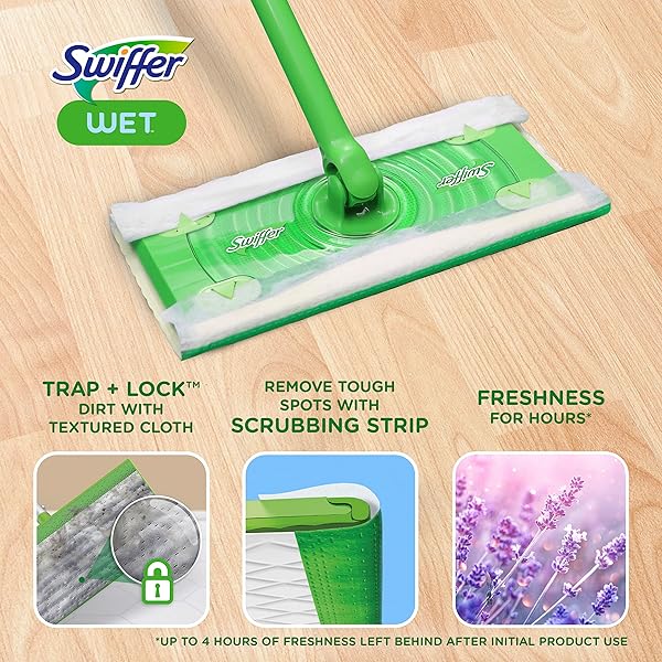 SWIFFER SWEEPER WET MOPPING PAD REFILLS FOR FLOOR MOP WITH FEBREZE LAVENDER VANILLA & COMFORT SCENT 24 COUNT