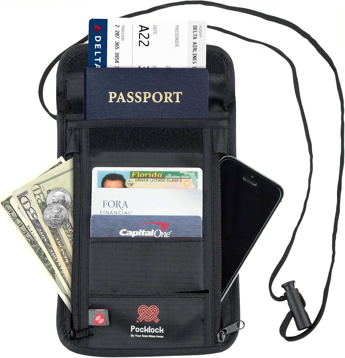 Pocklock Passport Document Holder Black Nylon Wallet